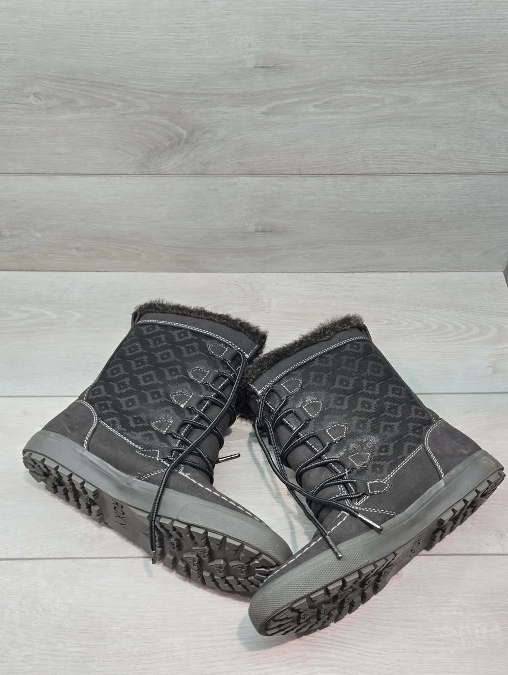 Roxu Womens Gray Faux-Fur Lace-Up Winter Boots Tall Shoes Sz 9